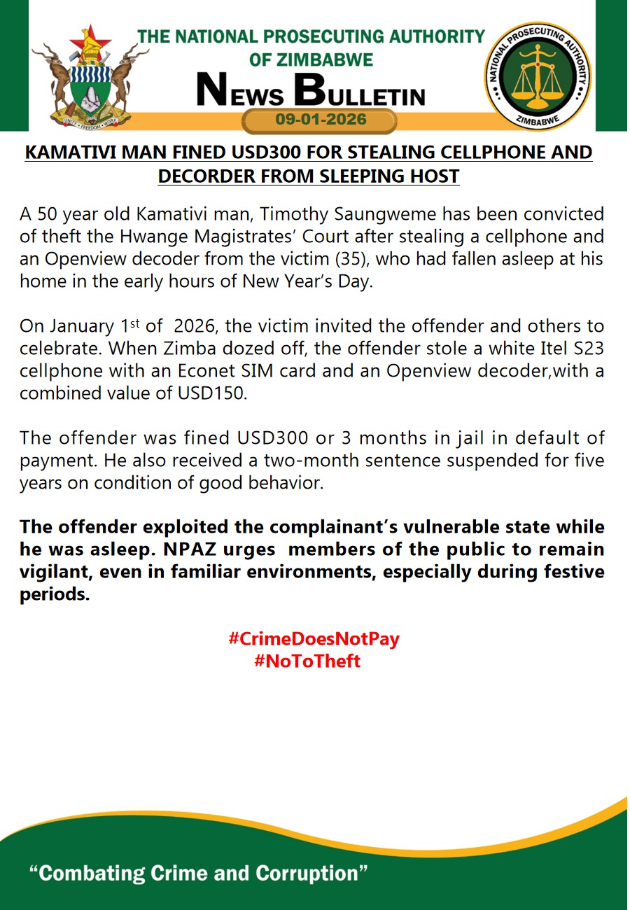 Kamativi man fined for stealing from host