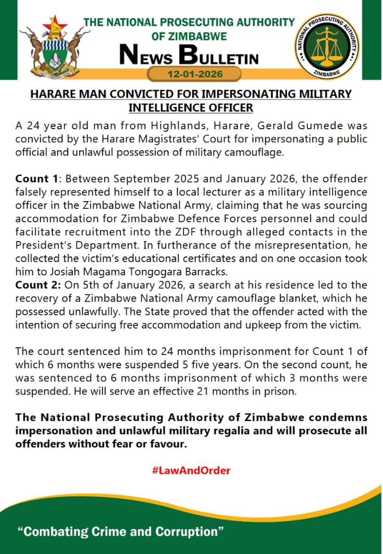 Harare man convicted of impersonation