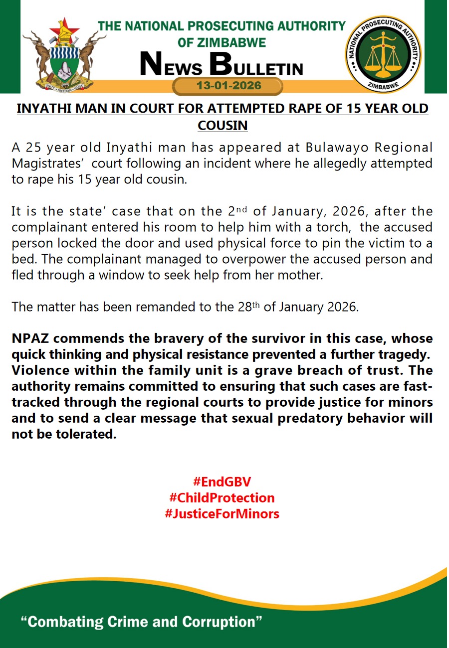 Inyathi man in court for attempted rape of 15 year old cousin