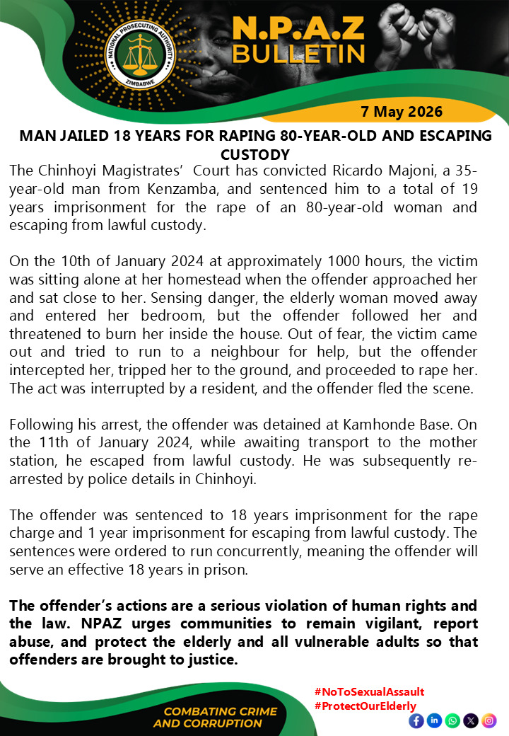 Man Jailed 18 Years For Raping 80-Year -Old And Escaping Custody