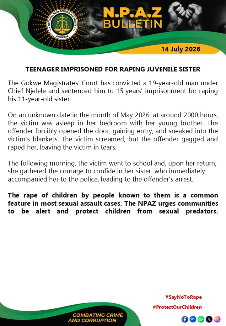 Teenager Imprisoned For Raping Juvenile Sister